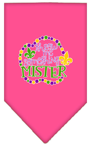 Throw me Something Screen Print Mardi Gras Bandana Bright Pink Large